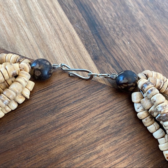 Artisan boho wooden bead statement necklace - Picture 2 of 4